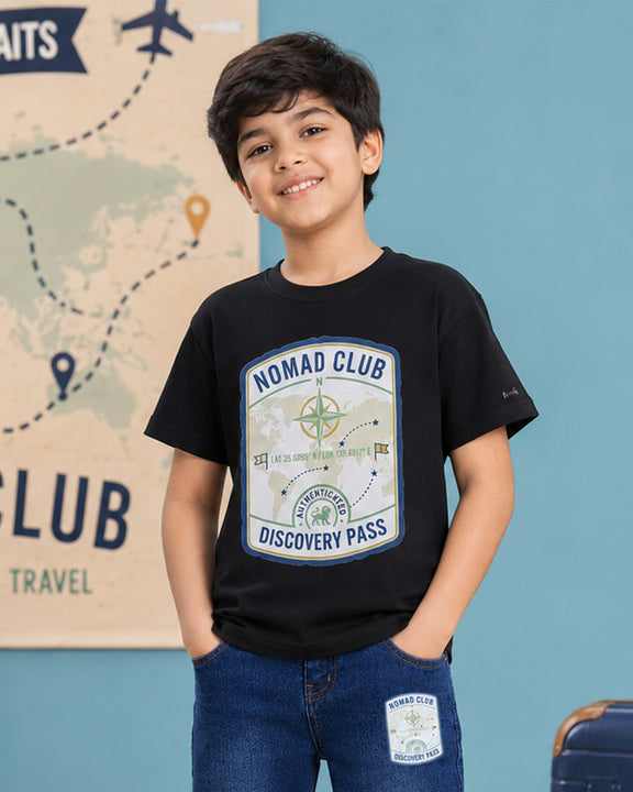 Kiddopanti Boys Cotton Drop Shoulder Graphic Printed Round Neck T-Shirt
