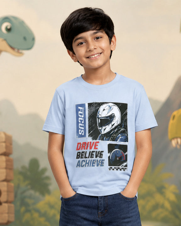 Kiddopanti Boys Cotton Drop Shoulder Graphic Printed Round Neck T-Shirt