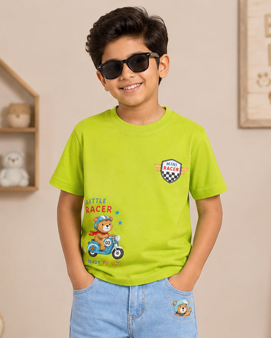 Kiddopanti Boys Cotton Drop Shoulder Graphic Printed Round Neck T-Shirt