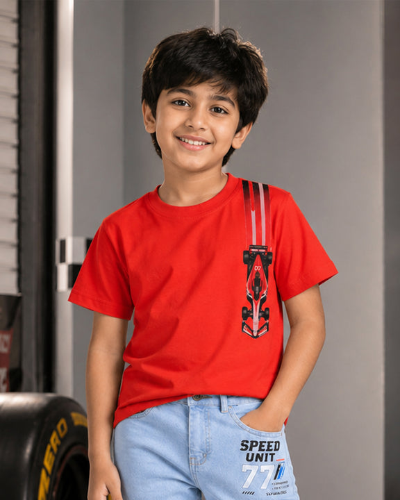 Kiddopanti Boys Cotton Drop Shoulder Graphic Printed Round Neck T-Shirt
