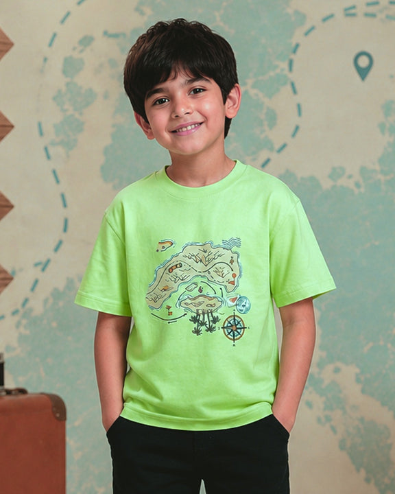 Kiddopanti Boys Cotton Drop Shoulder Graphic Printed Round Neck T-Shirt