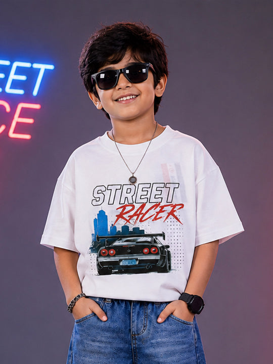Kiddopanti Boys Cotton Knit Drop Shoulder Half Sleeves Graphic Printed T-Shirt