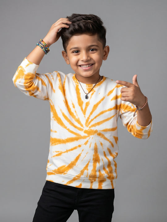 Kiddopanti Boys Cotton Knit Full Sleeves Tie and Dye T-shirt Shirt