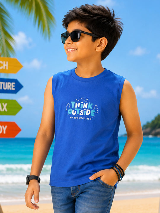 Kiddopanti Boys Cotton Knit Sleeveless Graphic Printed T-shirt