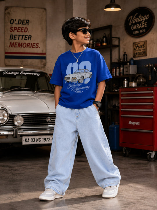 Kiddopanti Boys Cotton Knit Half Sleeves Graphic T-Shirt with Baggy Fit Denim Jeans Co-ord Set