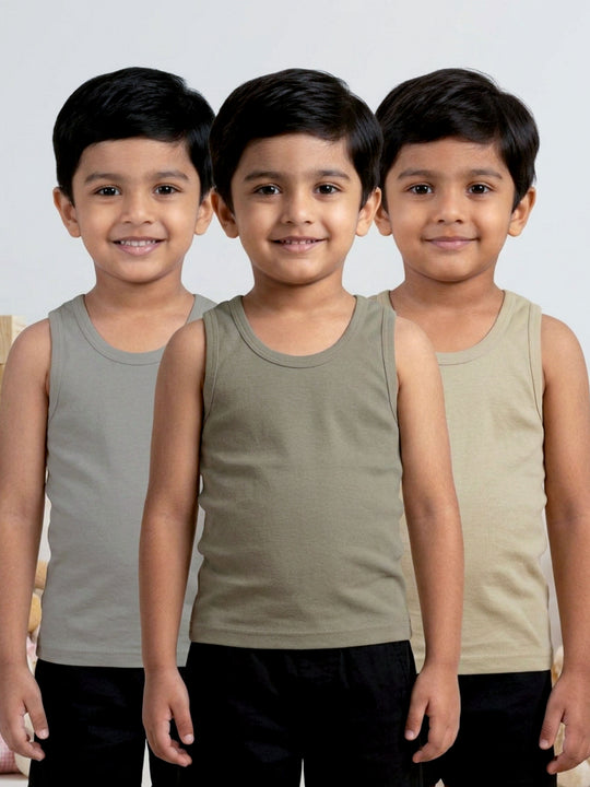 Kiddopanti Boys 100% Cotton Knit Rib Vest Pack of 3