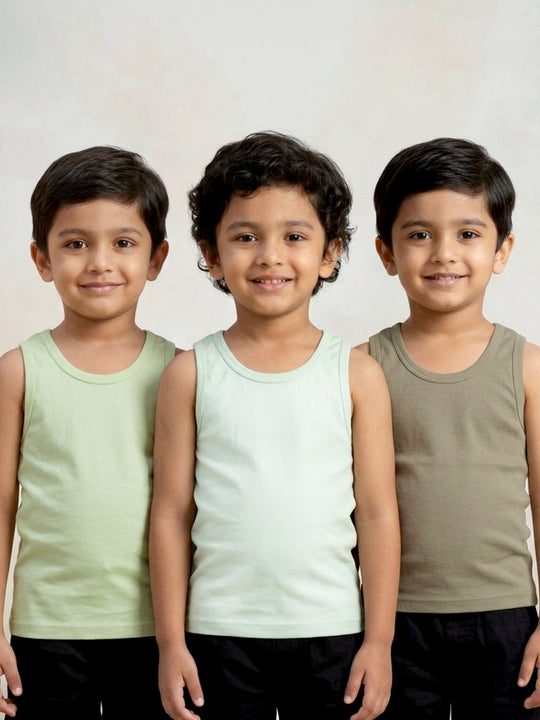 Kiddopanti Boys 100% Cotton Knit Rib Vest Pack of 3