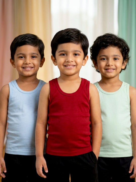 Kiddopanti Boys 100% Cotton Knit Rib Vest Pack of 3