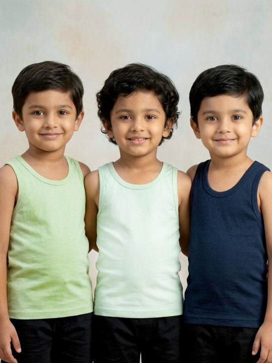 Kiddopanti Boys 100% Cotton Knit Rib Vest Pack of 3