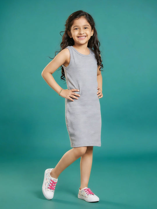 Kiddopanti Girls Cotton Knit Sleeveless Solid BodyCon Dress