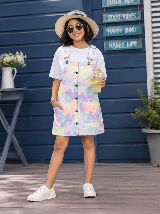 Kiddopanti Girls Denim Woven Self Design Dungaree Skirt