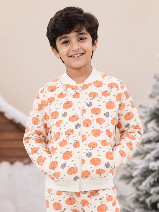 Kiddopanti Boys & Girls Cotton Knit Floral Printed Quilted Winter Jacket