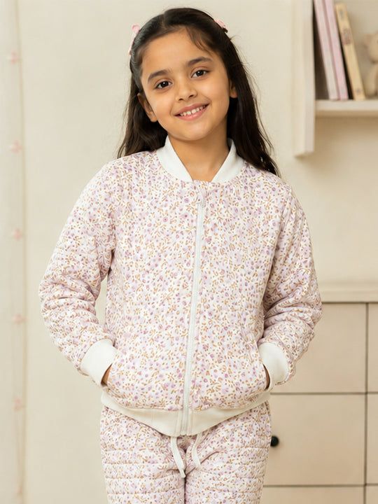 Kiddopanti Boys & Girls Cotton Knit Floral Printed Quilted Winter Jacket
