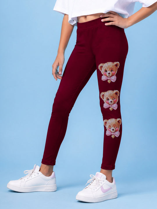 Kiddopanti Girls Cotton Spandex Printed Skinny Fit Ankle Length Leggings