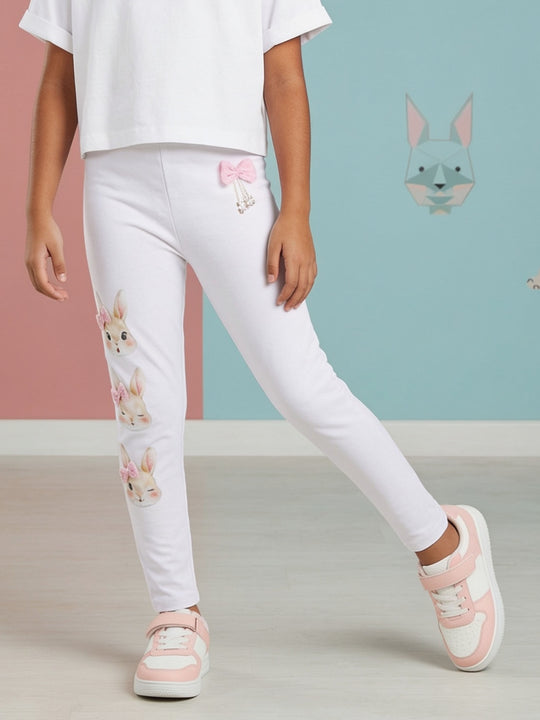 Kiddopanti Girls Cotton Spandex Printed Skinny Fit Ankle Length Leggings