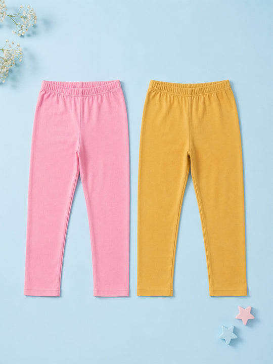Kiddopanti Girls Cotton Spandex Solid Skinny Fit Ankle Length Leggings Pack of 2