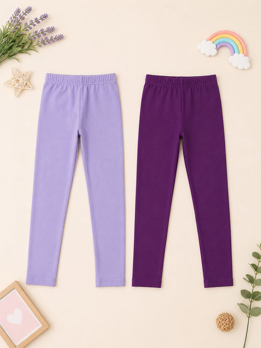 Kiddopanti Girls Cotton Spandex Solid Skinny Fit Ankle Length Leggings Pack of 2