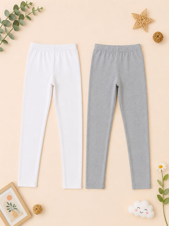 Kiddopanti Girls Cotton Spandex Solid Skinny Fit Ankle Length Leggings Pack of 2