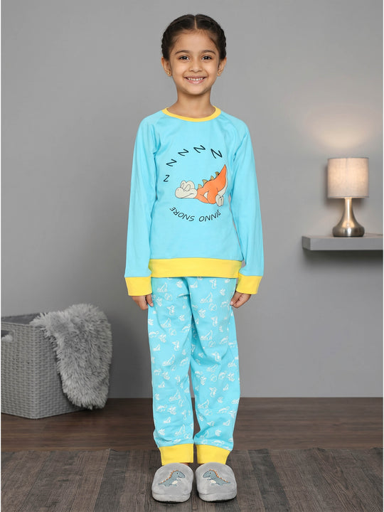 Kiddopanti Girls Cotton Knit Printed T-Shirt and All Over Graphic Printed Pant Set