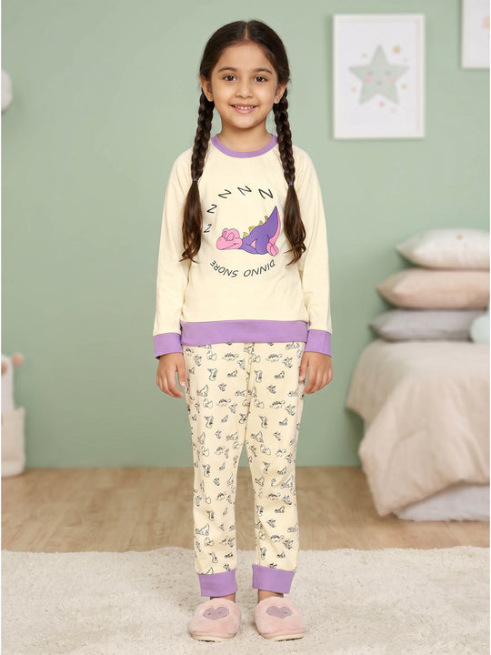 Kiddopanti Girls Cotton Knit Printed T-Shirt and All Over Graphic Printed Pant Set