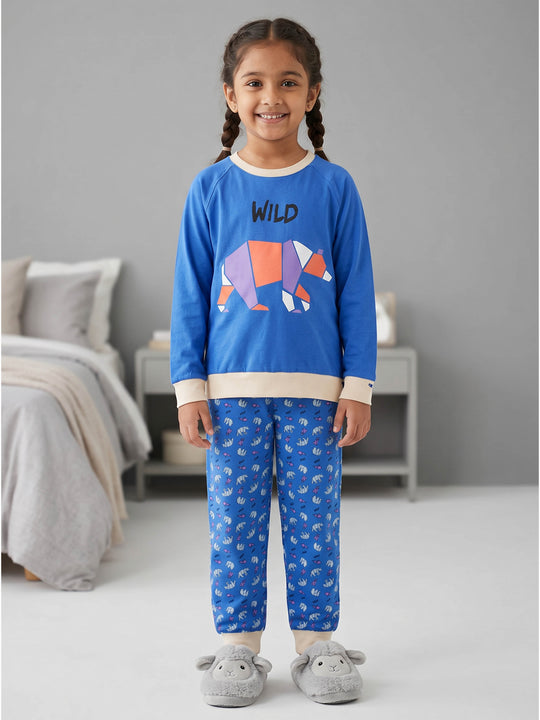 Kiddopanti Girls Cotton Knit Printed T-Shirt and All Over Graphic Printed Pant Set