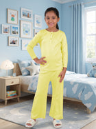 Kiddopanti Girls Full Sleeves Solid Henley Neck T-Shirt and Pyjama Night Set