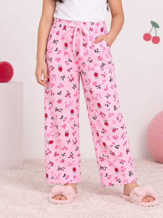 Kiddopanti Girls Cotton Graphic All Over Printed Wide Leg Pyjama Pants