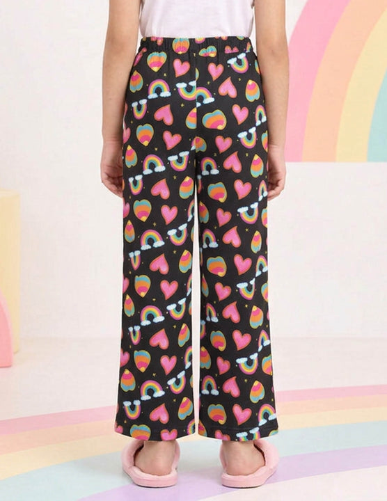 Kiddopanti Girls Cotton Graphic All Over Printed Wide Leg Pyjama Pants