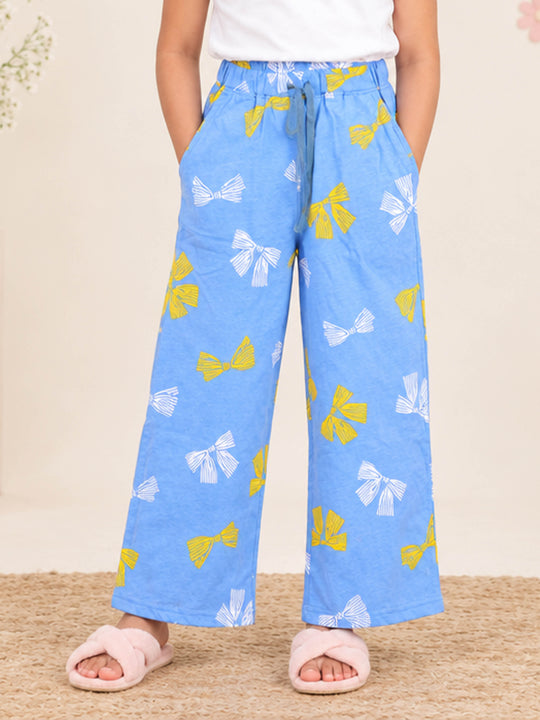 Kiddopanti Girls Cotton Graphic All Over Printed Wide Leg Pyjama Pants