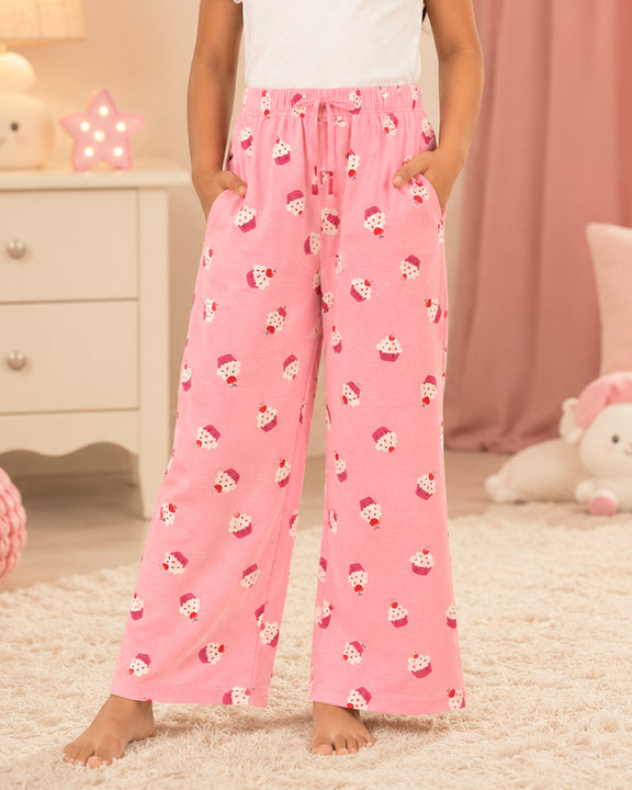 Kiddopanti Girls Cotton Knit All-Over Graphic Printed Pyjama Pant