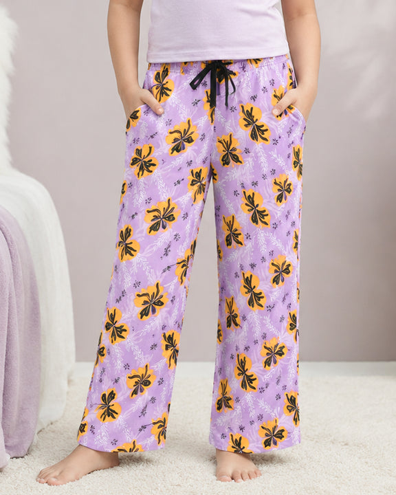 Kiddopanti Girls Cotton Knit All-Over Graphic Printed Pyjama Pant