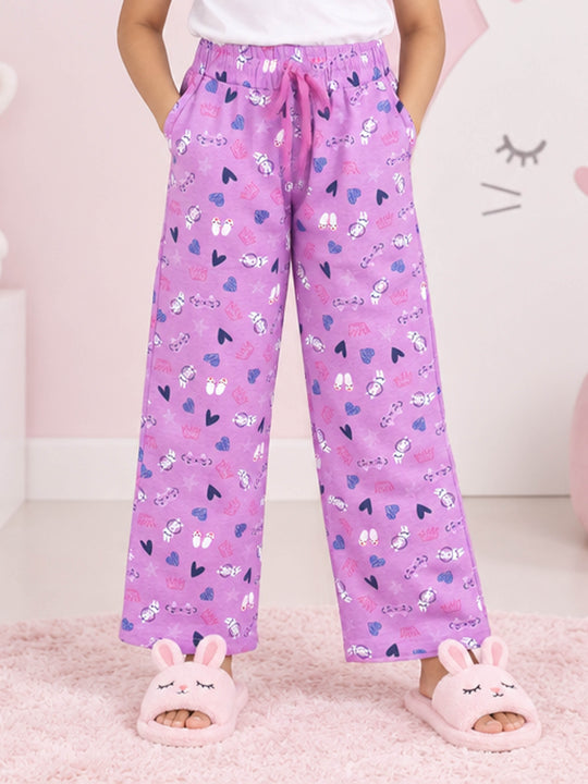 Kiddopanti Girls Cotton Graphic All Over Printed Wide Leg Pyjama Pants