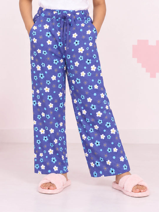 Kiddopanti Girls Cotton Graphic All Over Printed Wide Leg Pyjama Pants
