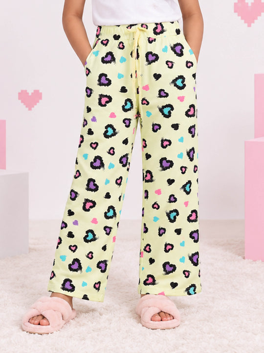 Kiddopanti Girls Cotton Graphic All Over Printed Wide Leg Pyjama Pants