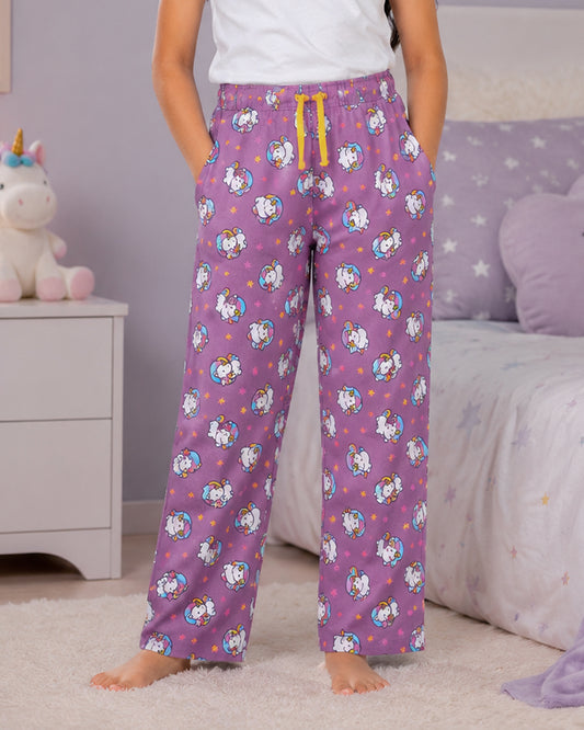 Kiddopanti Girls Cotton Knit All-Over Graphic Printed Pyjama Pant