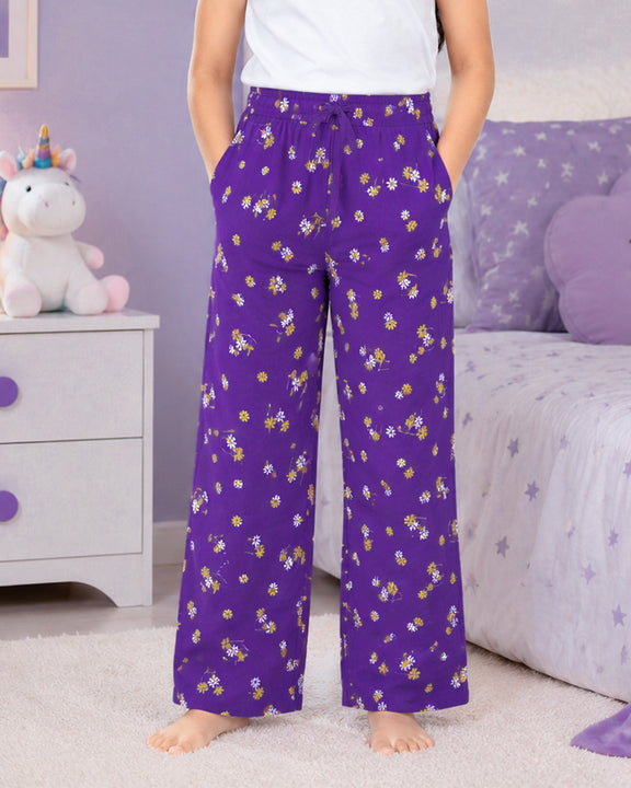 Kiddopanti Girls Cotton Knit All-Over Graphic Printed Pyjama Pant