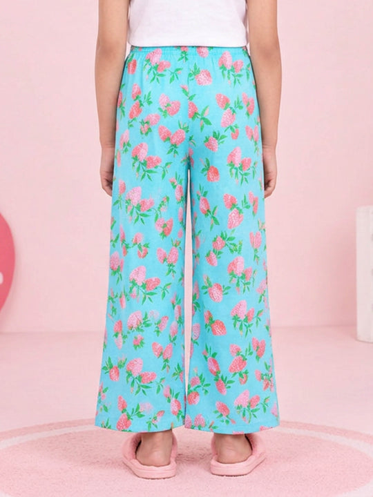 Kiddopanti Girls Cotton Graphic All Over Printed Wide Leg Pyjama Pants