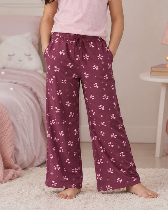 Kiddopanti Girls Cotton Knit All-Over Graphic Printed Pyjama Pant