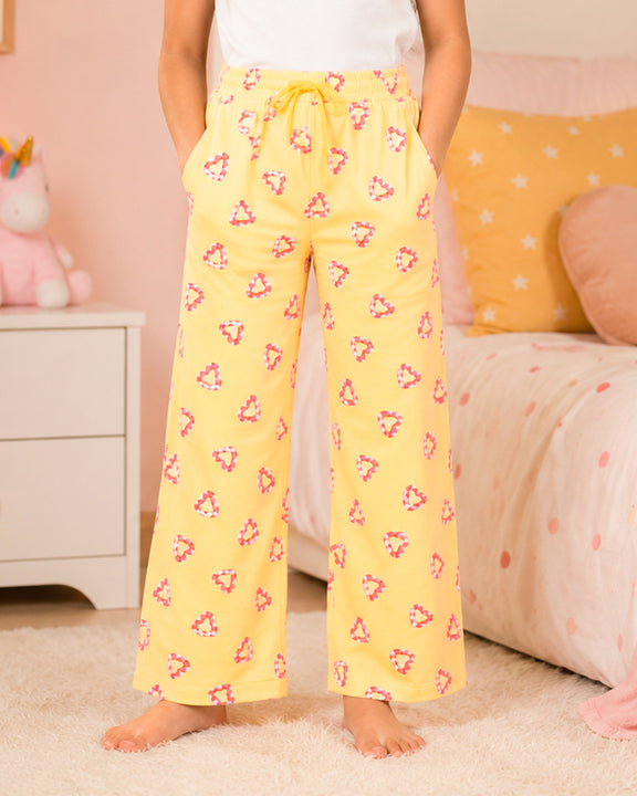 Kiddopanti Girls Cotton Knit All-Over Graphic Printed Pyjama Pant