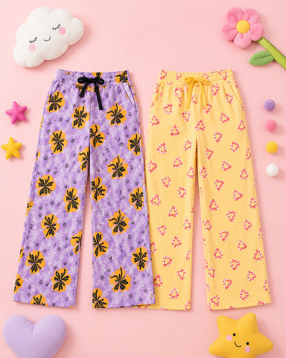Kiddopanti Girls Cotton All-Over Graphic Printed Pyjama Pant Pack of 2