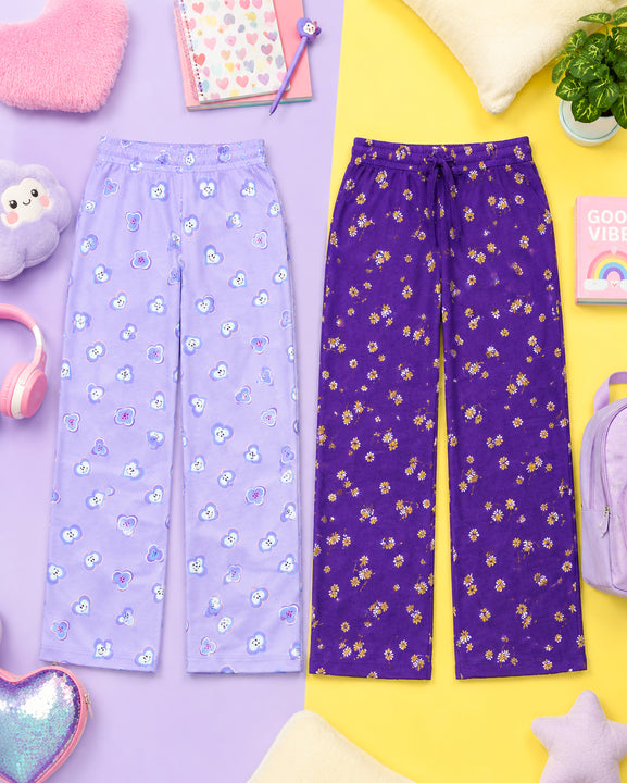Kiddopanti Girls Cotton All-Over Graphic Printed Pyjama Pant Pack of 2