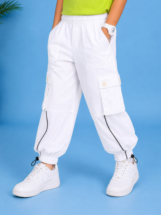 Kiddopanti Kids Unisex Solid Parachute Cargo Pants with Utility Pockets
