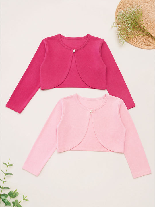 Kiddopanti Girls Cotton Fleece Solid Full Sleeve Crop Shrug Pack of 2