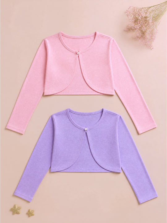Kiddopanti Girls Cotton Fleece Solid Full Sleeve Crop Shrug Pack of 2