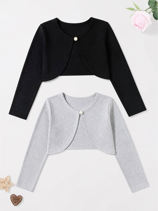 Kiddopanti Girls Cotton Fleece Solid Full Sleeve Crop Shrug Pack of 2