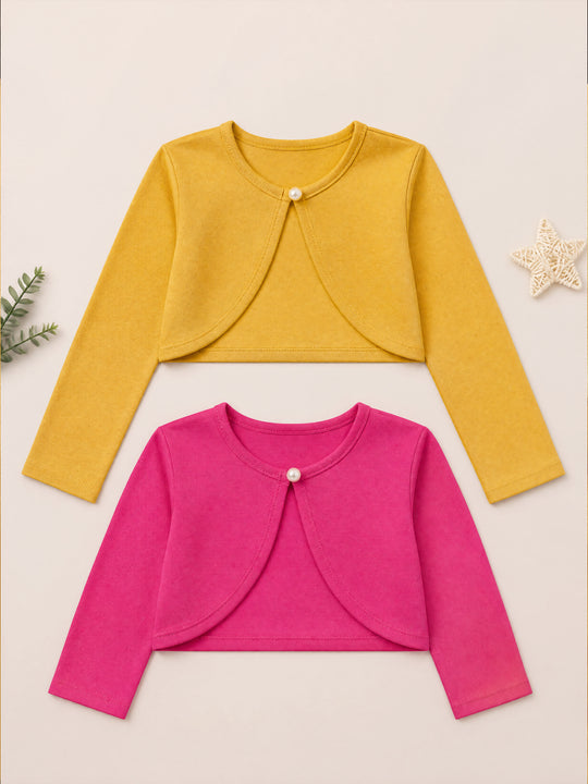 Kiddopanti Girls Cotton Fleece Solid Full Sleeve Crop Shrug Pack of 2