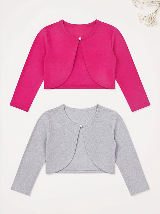 Kiddopanti Girls Cotton Fleece Solid Full Sleeve Crop Shrug Pack of 2