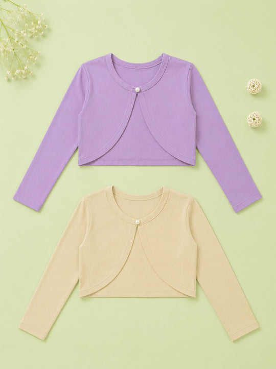 Kiddopanti Girls Cotton Fleece Solid Full Sleeve Crop Shrug Pack of 2
