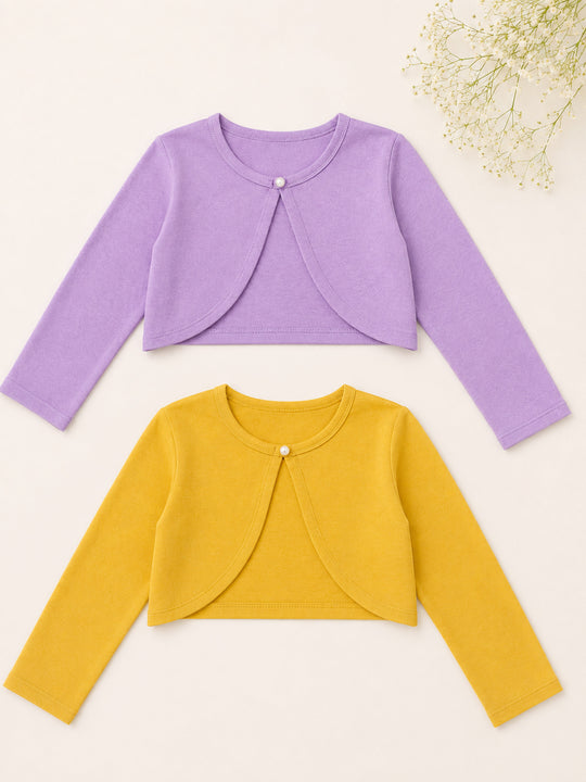 Kiddopanti Girls Cotton Fleece Solid Full Sleeve Crop Shrug Pack of 2
