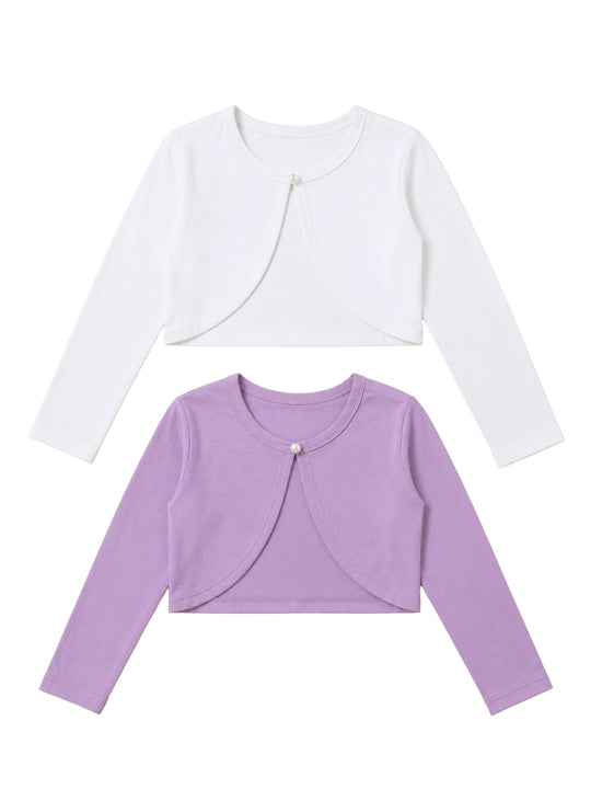 Kiddopanti Girls Cotton Fleece Solid Full Sleeve Crop Shrug Pack of 2